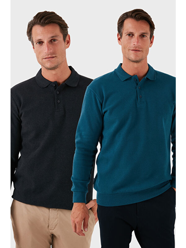 Buratti Pamuk Karışımlı Regular Fit 2'li Paket Polo Yaka Kazak 456223S2