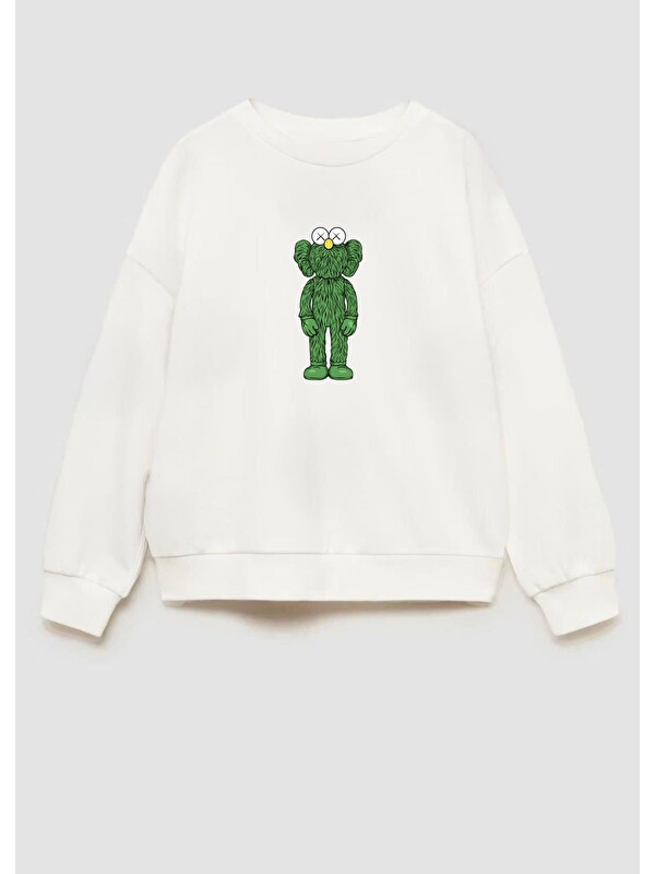 Monila Unisex Çocuk Kaws Baskılı 3 İplik Kumaş Pamuklu Sweatshirt