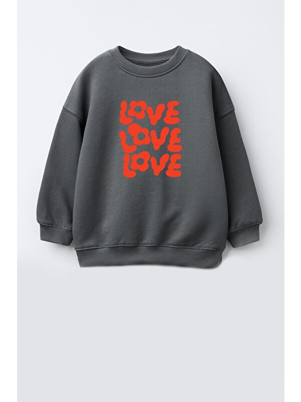 Monila Kız Çocuk Love Baskılı 3 İplik Kumaş Pamuklu Sweatshirt
