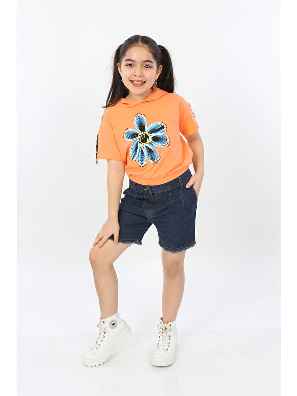 Toontoykids Kız Çocuk Önü Çiçek Baskılı Tişört