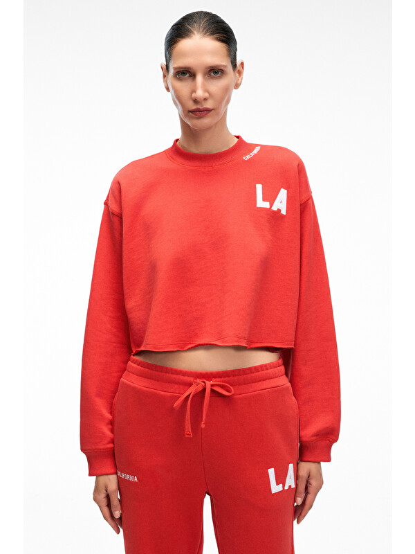 GRIMELANGE DELYRA Kadın Bisiklet Yaka Rahat Kesim Nakış Detaylı KIRMIZI Sweatshirt