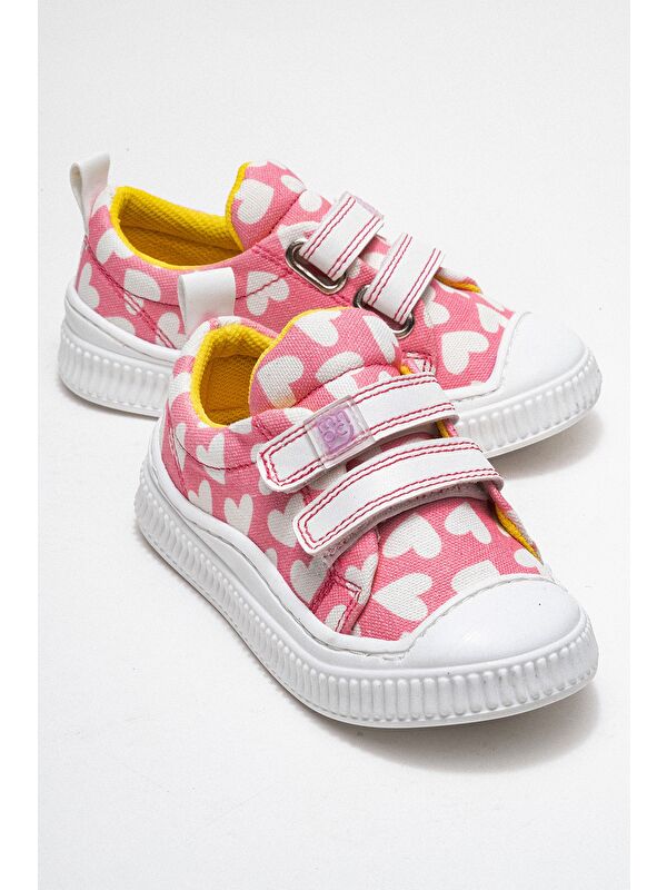 Kız Çocuk Pembe Kalpli Sneaker Ayakkabı - Görsel 2