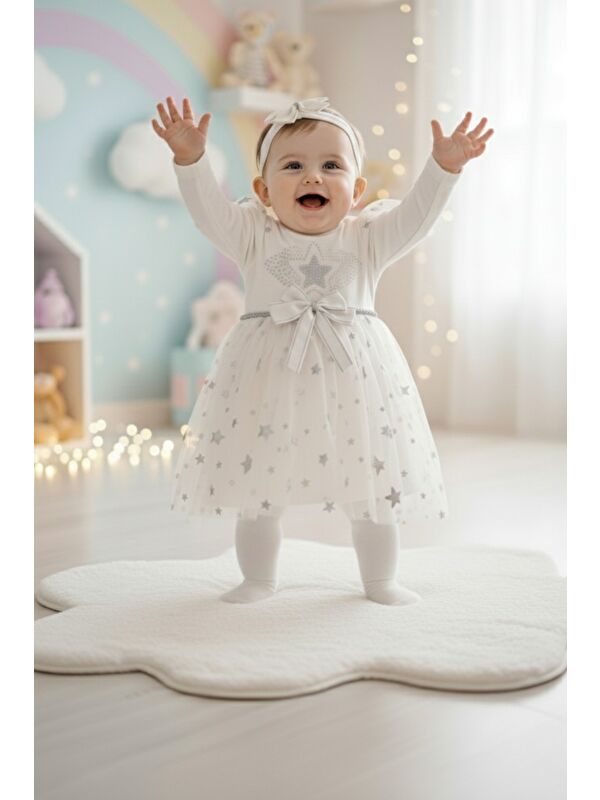 Mnk Baby & Kids Kız Bebek Tütü Varaklı Saç Bantlı Elbise M00766
