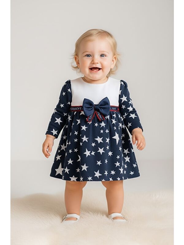 Mnk Baby & Kids Yıldız Desen Kız Bebek Günlük Elbise M00769