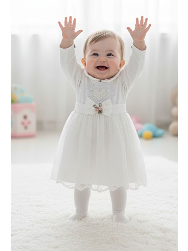 Mnk Baby & Kids Kız Bebek Taşlı Dantel Mevlit Elbise M00767