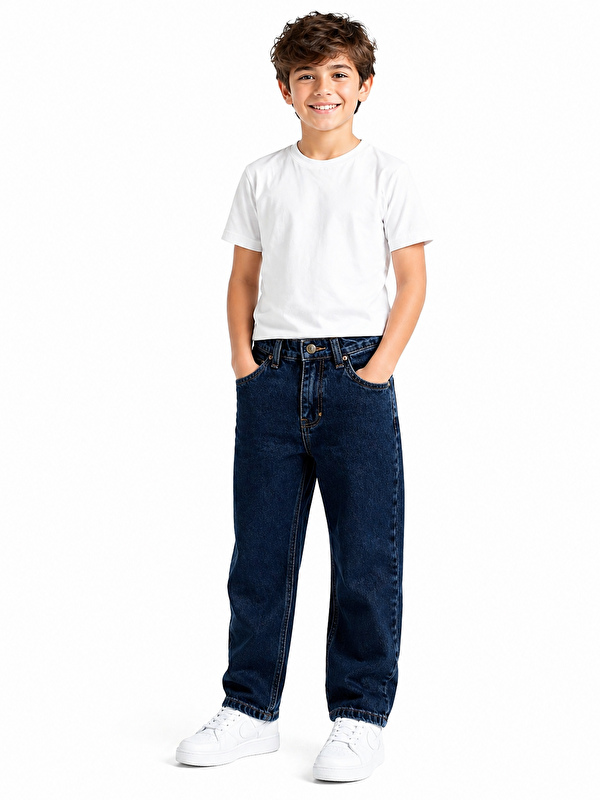 ajn Kids kmavi Baggy Fit Erkek Çocuk Jean Pantolon