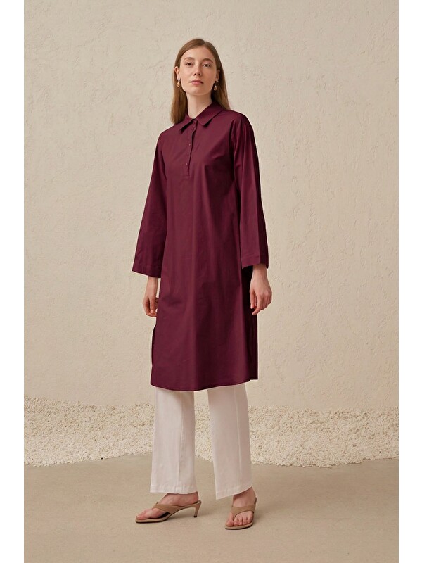 ALLDAY Vişne-Düğme Detaylı Poplin Tunik