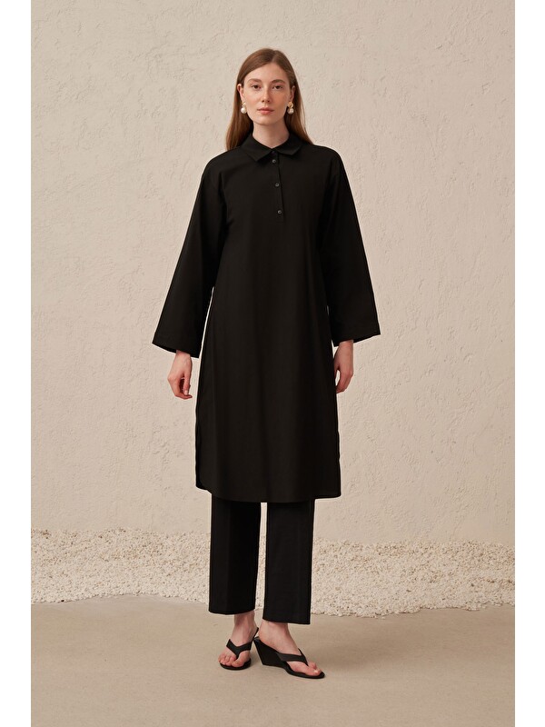 ALLDAY Siyah-Düğme Detaylı Poplin Tunik