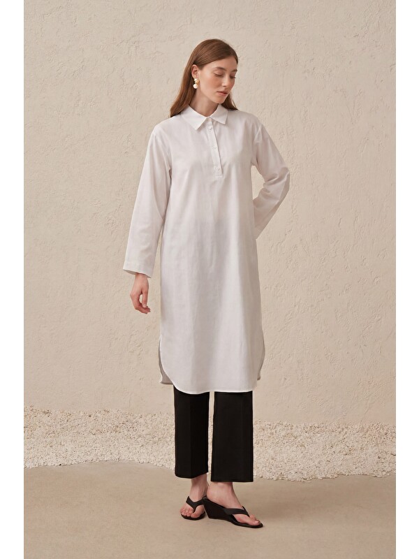 ALLDAY Beyaz-Düğme Detaylı Poplin Tunik