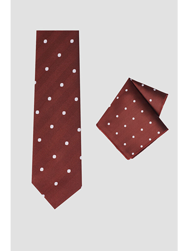 Altınyıldız Classics Erkek Bordo-Beyaz Kravat-Mendil Set