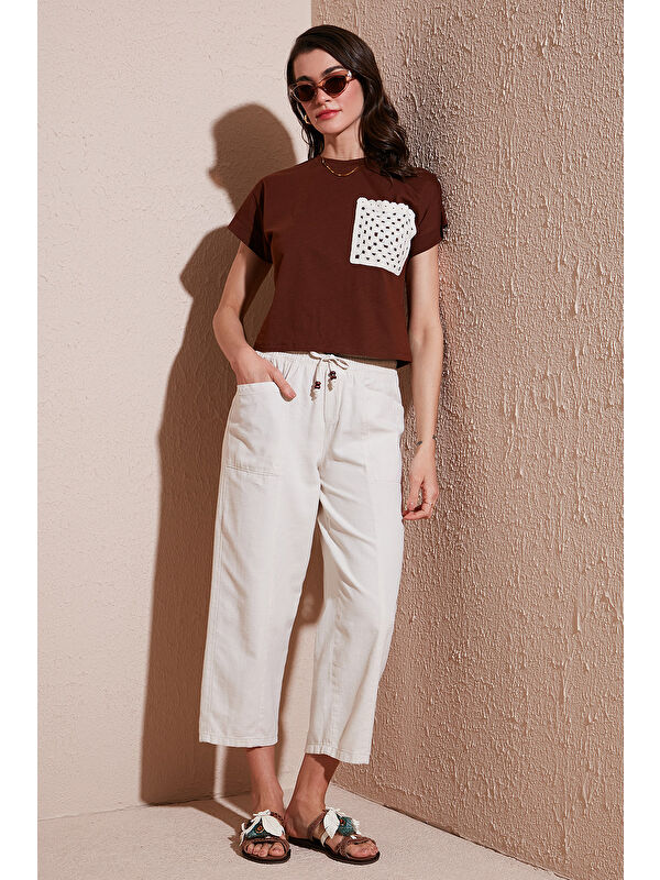 Lela Pamuklu Relaxed Fit Yüksek Bel Geniş Kısa Paça Pantolon 668Yp5318