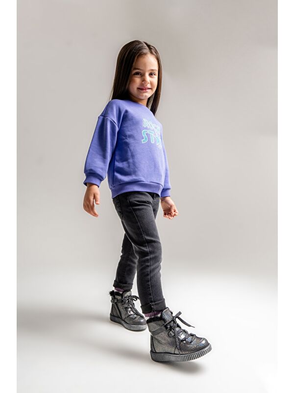 Kız Çocuk Siyah Simli Hakiki Deri Suya Dayanıklı Günlük Bot - Görsel 2