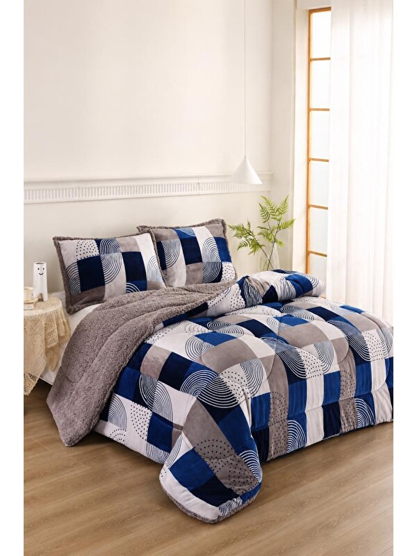 Çeyiz Diyarı Ahenk Desenli Pelüş Çift Kişilik Comforter Set