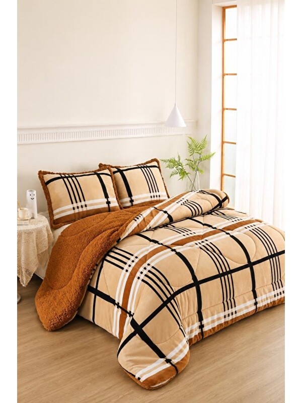 Çeyiz Diyarı Valerya Desenli Pelüş Çift Kişilik Comforter Set