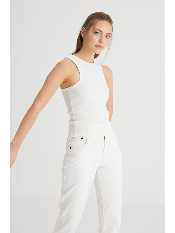 Wrangler Slim Fit Dar Kesim Bisiklet Yaka Beyaz Bluz