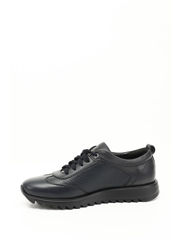 Erkek İNDİGO LACİVERT Hakiki Deri Bağcıklı Sneaker - Görsel 4