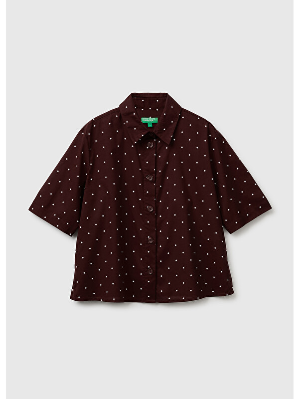 United Colors Of Benetton Kadın Kahverengi %100 Pamuk Regular Fit Gömlek