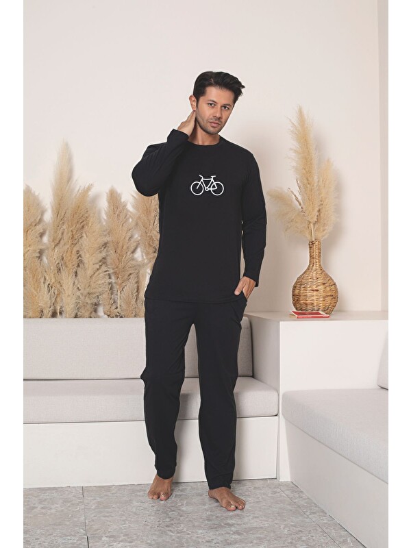 Formo Erkek Siyah %100 Pamuk Uzun Kollu Kaliteli Rahat Pijama Takımı