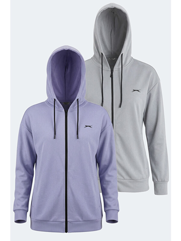 SLAZENGER KATHLEENA 2 Lİ SET Kadın Oversıze Gri - Mor Sweatshırt