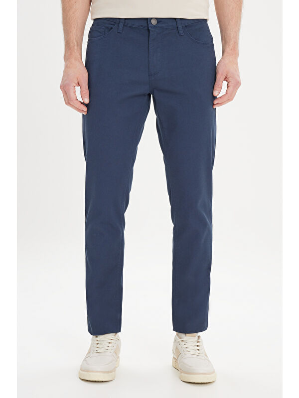 Altınyıldız Classics Erkek Lacivert Slim Fit Dar Kesim 5 Cep Armürlü Esnek Pantolon