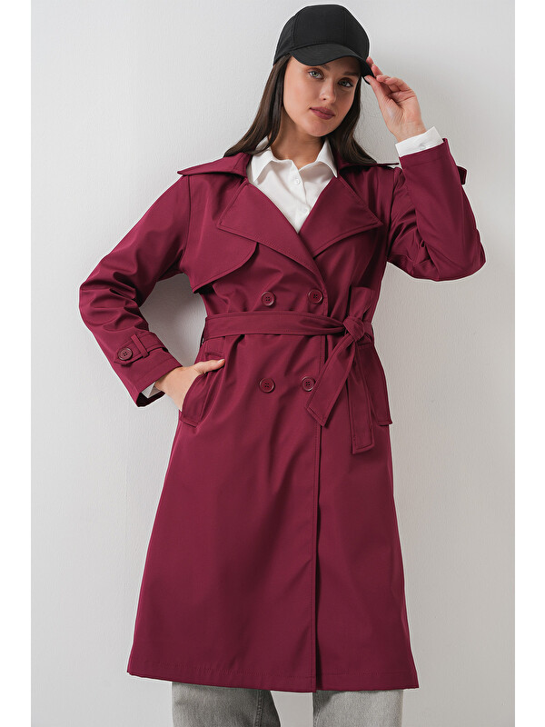 Bigdart 5918 Kruvaze Yaka Trençkot - Bordo