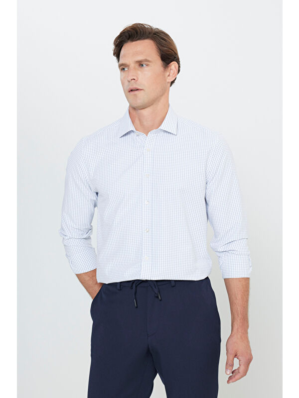Altınyıldız Classics Erkek Beyaz Mint Pamuklu Oxford Slim Fit Dar Kesim Klasik Yaka Armürlü Gömlek