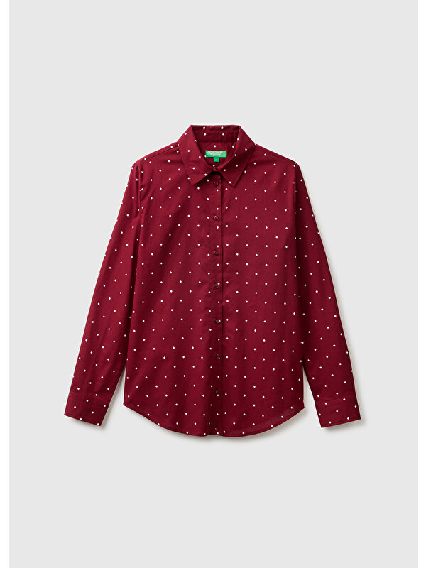 United Colors Of Benetton Kadın Mürdüm %100 Pamuk Desenli  Regular Fit Gömlek