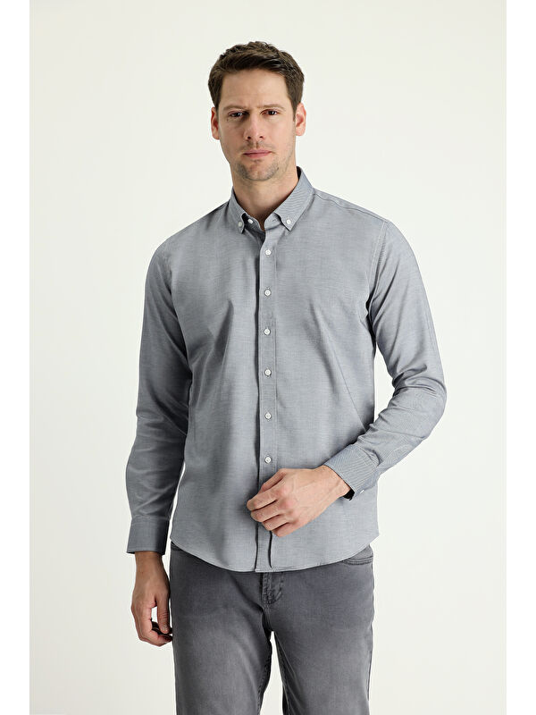 Kiğılı Uzun Kol Slim Fit Dar Kesim Oxford Pamuk Düğmeli Yaka %100 Pamuk Gömlek