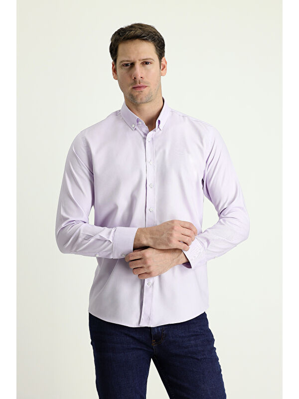 Kiğılı Uzun Kol Slim Fit Dar Kesim Oxford Pamuk Düğmeli Yaka %100 Pamuk Gömlek