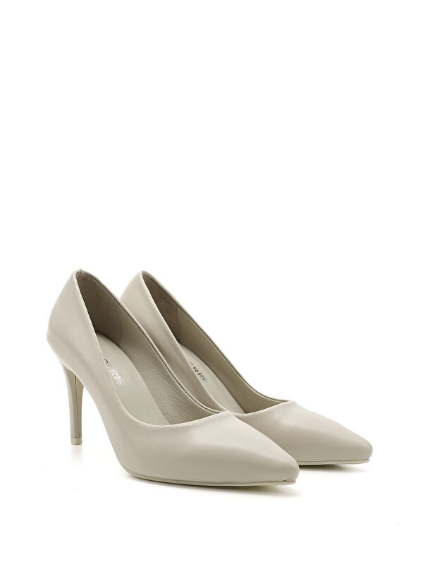 Gonderi(r) Bej Gonderi(r) Sivri Burun Kadın İnce Topuklu Hakiki Deri Stiletto