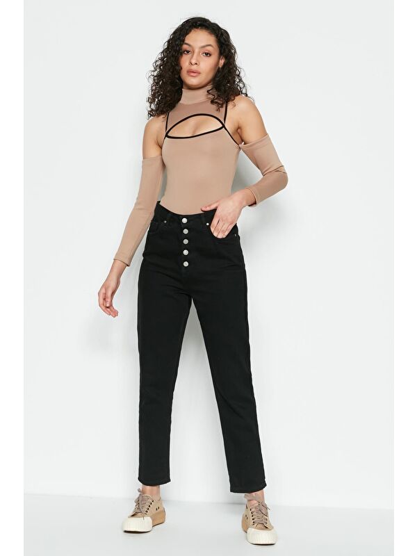 C&City Pencere Detaylı Uzun Kollu Bodysuit 9154 Kahverengi