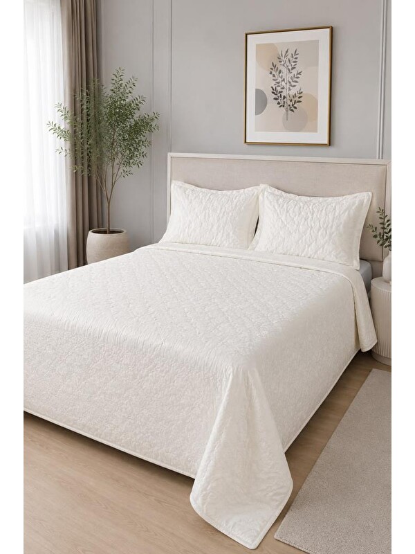 Çeyiz Diyarı Secret Elyaf Dolgulu Çift Kişilik 240x260 Cm Yatak Örtüsü Krem