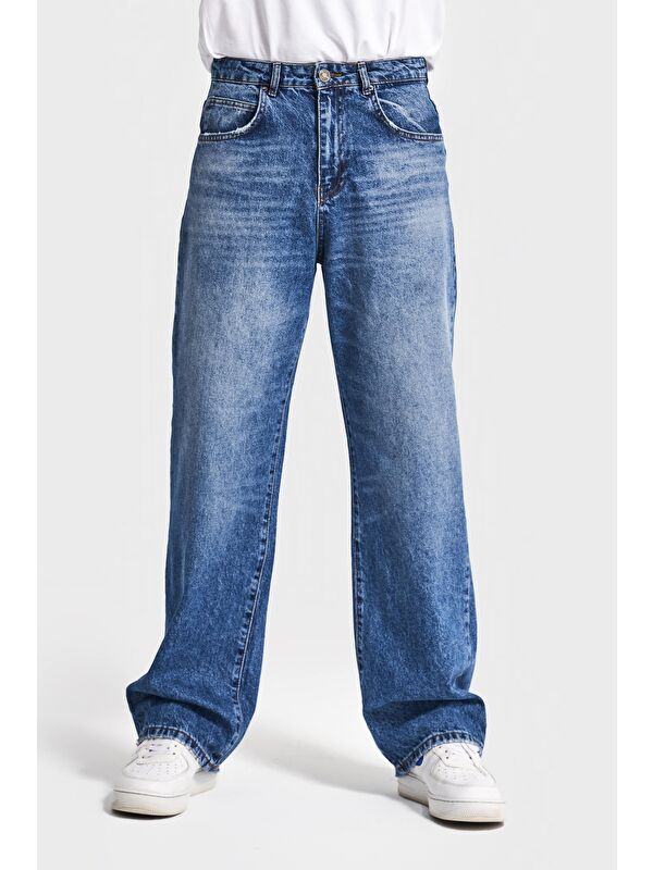 It's Basic Erkek Mavi Jean Rengi 4w5-5 TT25 Relaxed Baggy Fit İç Boy 80cm Rahat Kesim %100 Pamuk Denim Jean