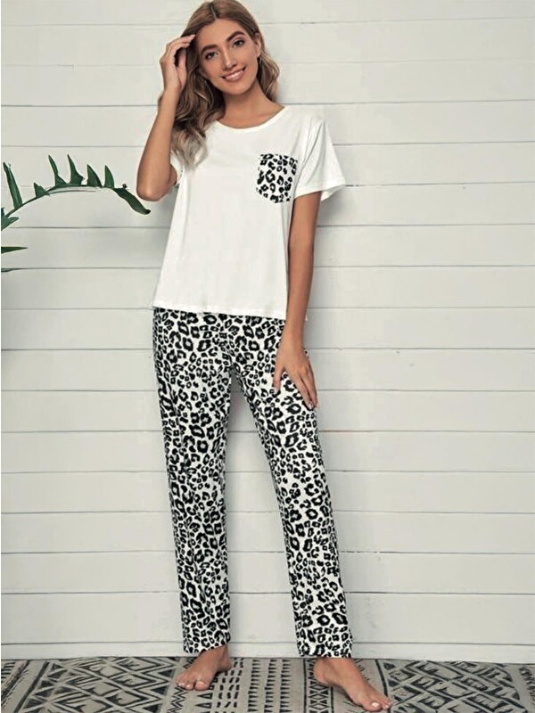 Dofi· Dofi Kadın Alt Lepoar Desenli S-XL Pijama Takımı - Siyah