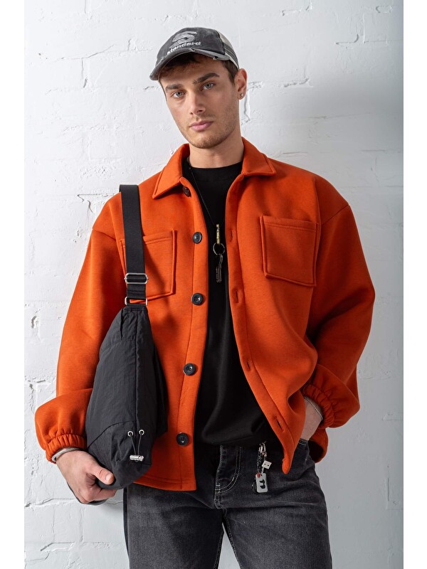 Abluka Online Erkek Oversize Basic Rahat Mont Kiremit