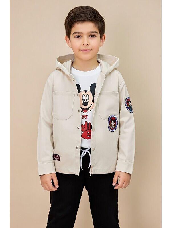 Cansın Mini Krem Erkek Çocuk Karakter Nakışlı Ceketli Pantolonlu 3lü Takım 23528