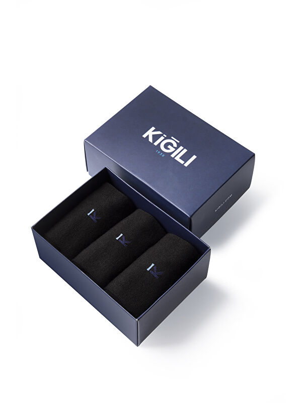 Kiğılı 3'lü Bambu Karışımlı Düz Çorap Hediye Kutulu Set