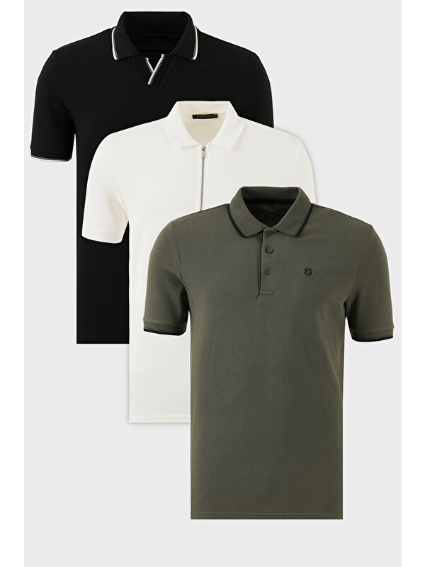 Buratti Pamuklu Regular Fit 3'lü Paket Polo Yaka Tişört 59029641518S3