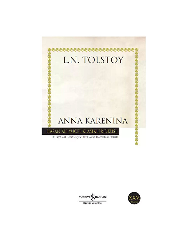 Türkiye İş Bankası Kültür Yayınları Anna Karenina Hasan Ali Yücel Klasikler