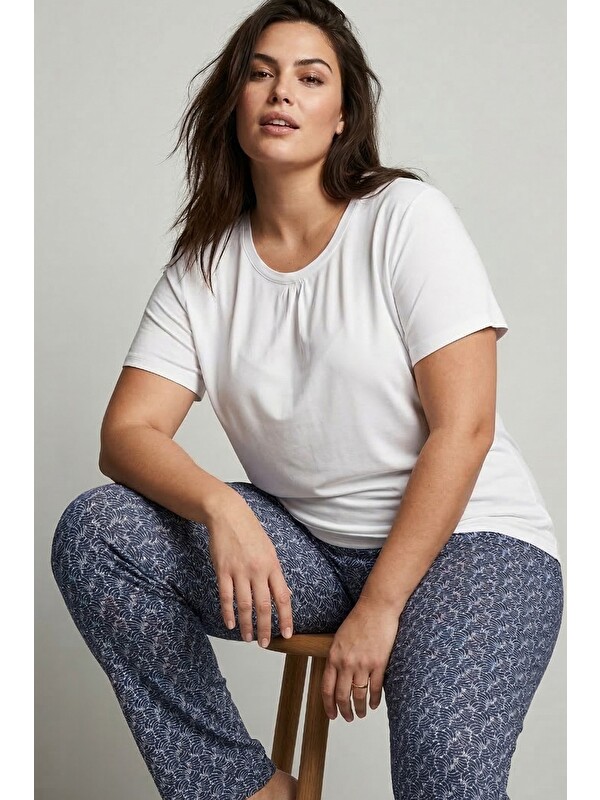 Siyah İnci Desenli Büyük Beden Battal Boy Viskon Örme Pijama Takım