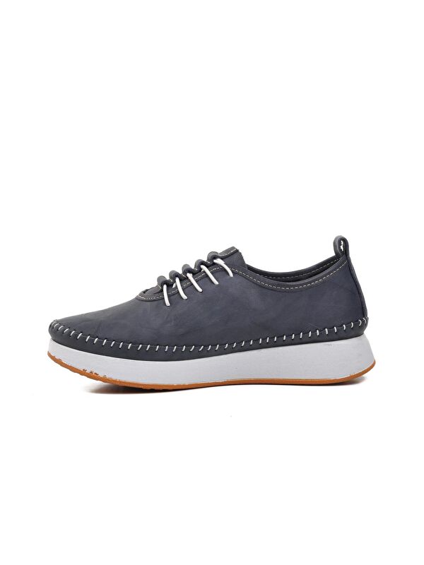Lacivert Hakiki Deri Anatomik Kadın Casual Ayakkabı 24077 - Görsel 3