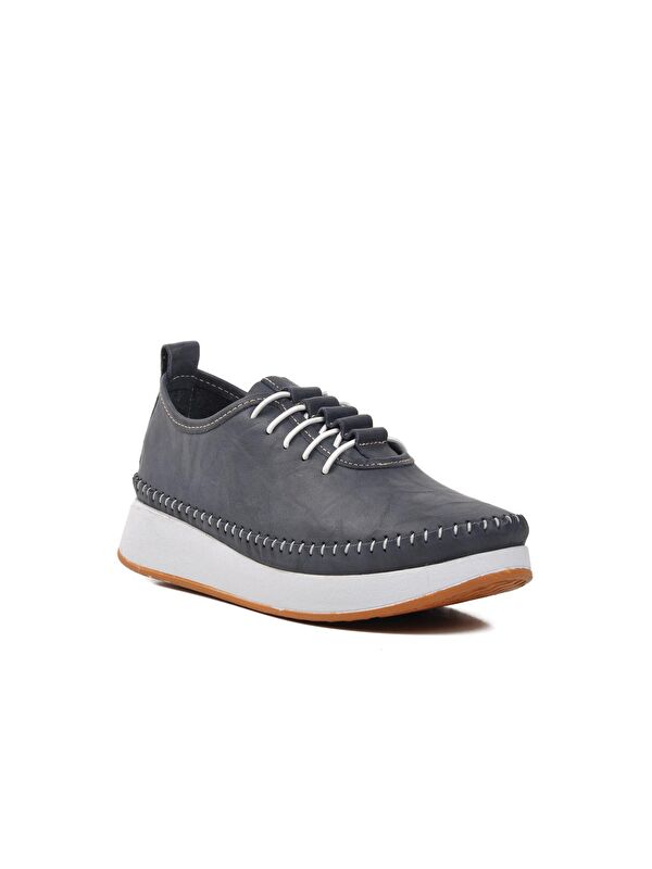 Lacivert Hakiki Deri Anatomik Kadın Casual Ayakkabı 24077 - Görsel 4