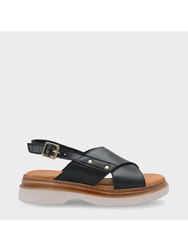 Capone Outfitters Katy Hakiki Deri Soft Konfor Dolgu Topuk Kadın Sandalet