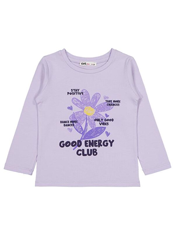 Civil Girls Good Energy Clup Baskılı 2-5 Yaş Sweatshirt - Lila 3-4 Yaş