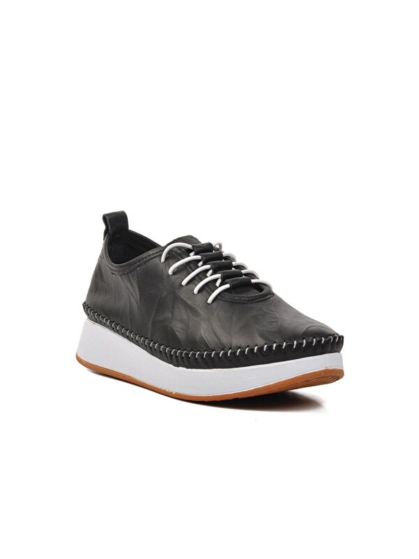 Siyah Hakiki Deri Anatomik Kadın Casual Ayakkabı 24077 - Görsel 4