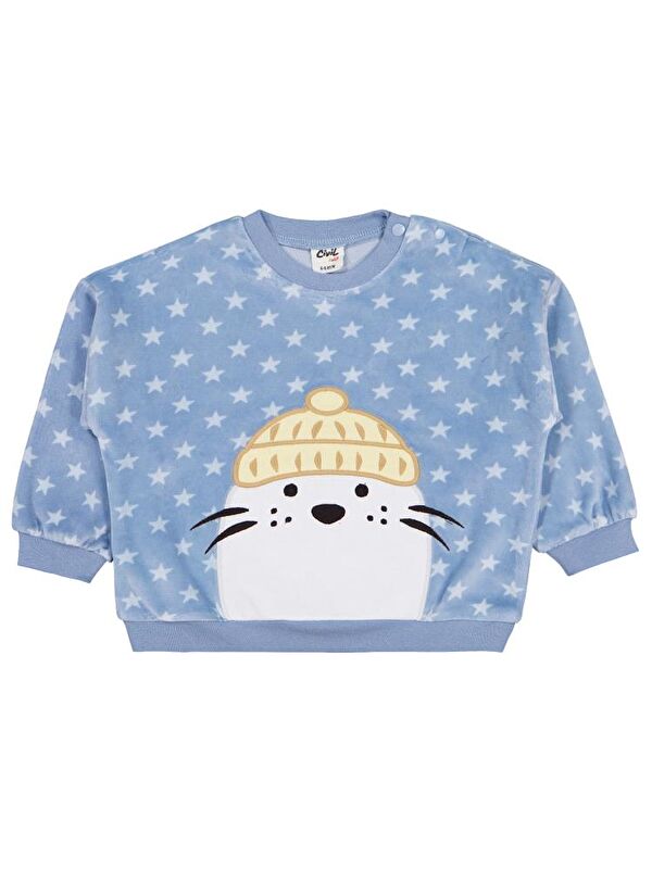 Civil Baby Fok Balığı Nakışlı 6-18 Ay Sweatshirt - Mavi 12-18 Ay