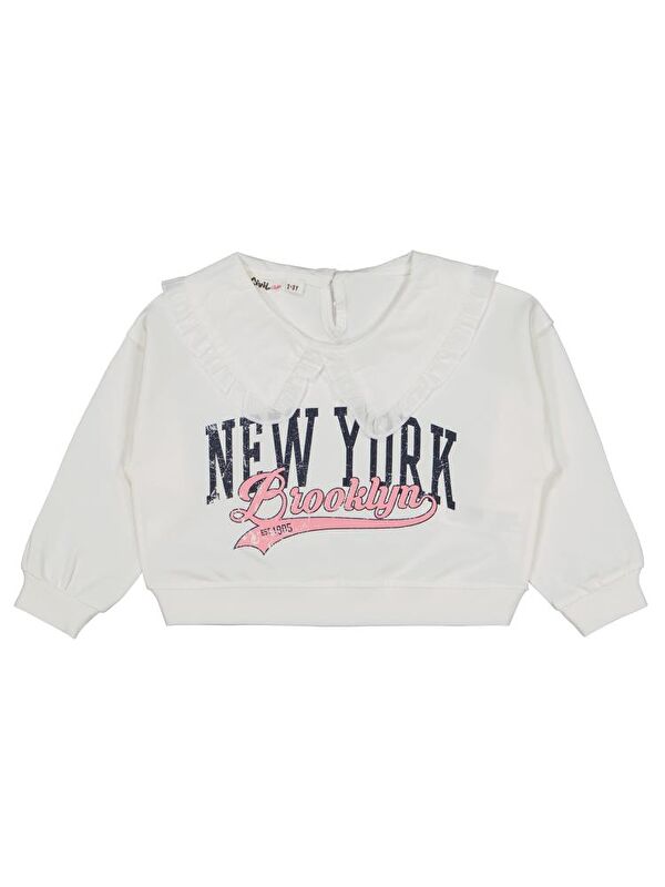 Civil Girls NewYork Baskılı 2-5 Yaş Sweatshirt - Ekru 4-5 Yaş