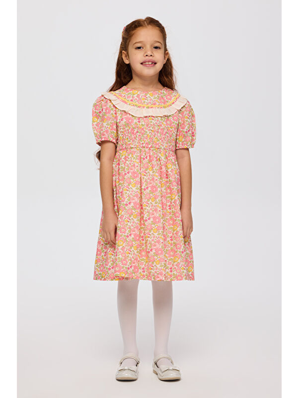 Panço Liberty Kumaş Çiçek Desenli Kız Çocuk Elbise