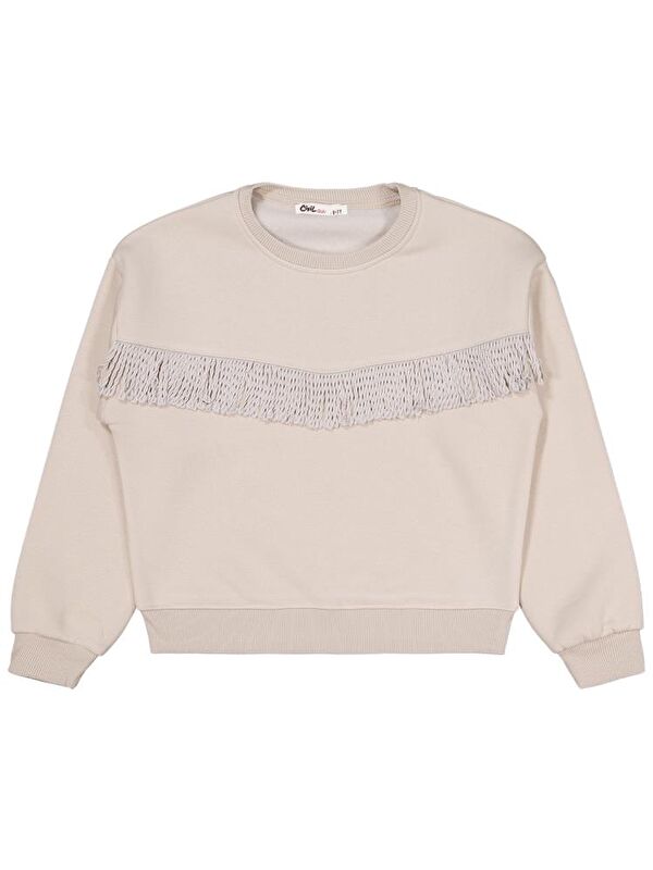 Civil Girls Püsküllü 10-13 Yaş Sweatshirt - Bej 10-11 Yaş