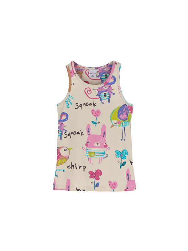 Lovetti Chirping (Beige) Kız Çocuk Desenli Kolsuz Tişört